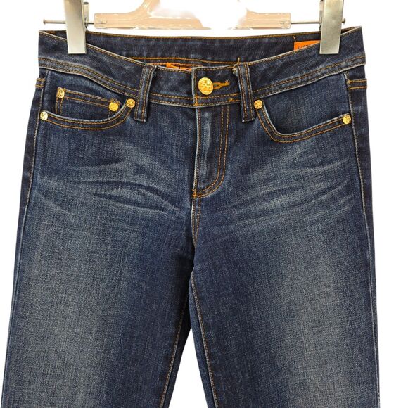 Tory Burch Bootcut Jeans Womens 25 Classic Tory Logo Low Rise Y2K Style Designer - Picture 3 of 13